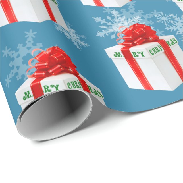 Merry Christmas Gift And Snowflakes Wrapping Paper (Roll Corner)