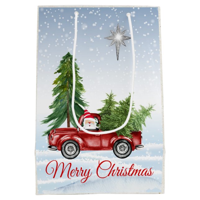 Merry Christmas Gift Bag with Santa and Red Truck (Back)
