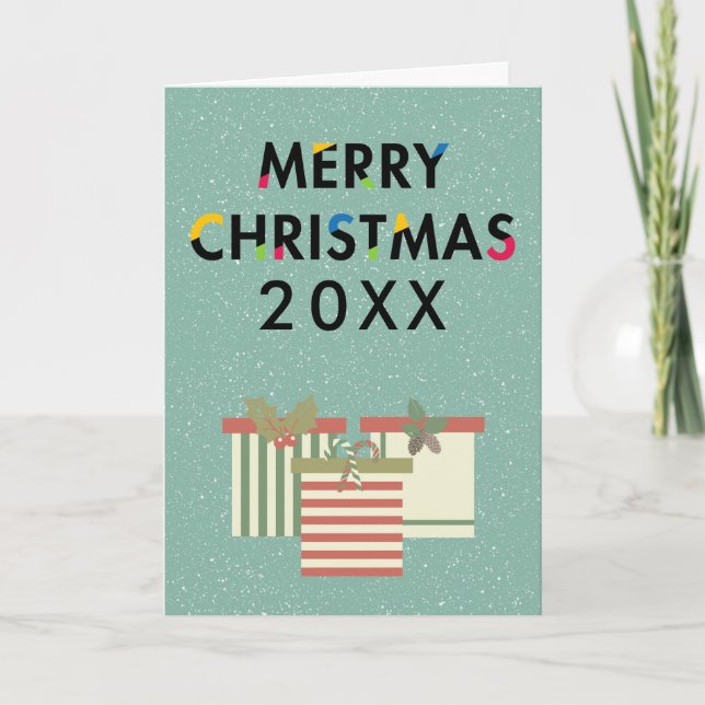 Merry Christmas Gift Boxes Holiday Wreath Card (Front)