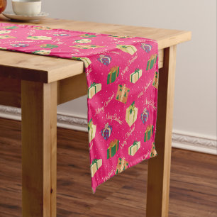 Merry Christmas Gift Boxes Short Table Runner