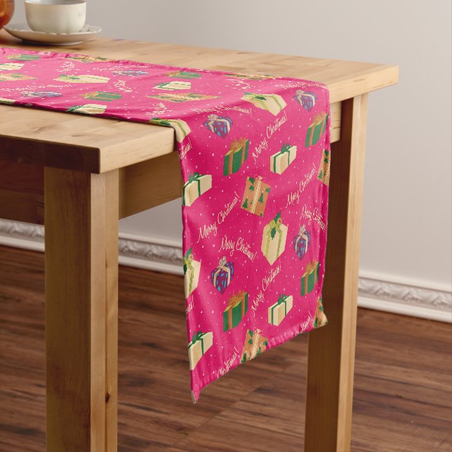 Merry Christmas Gift Boxes Short Table Runner (In Situ)