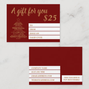 Merry Christmas Gift Certificate Cards