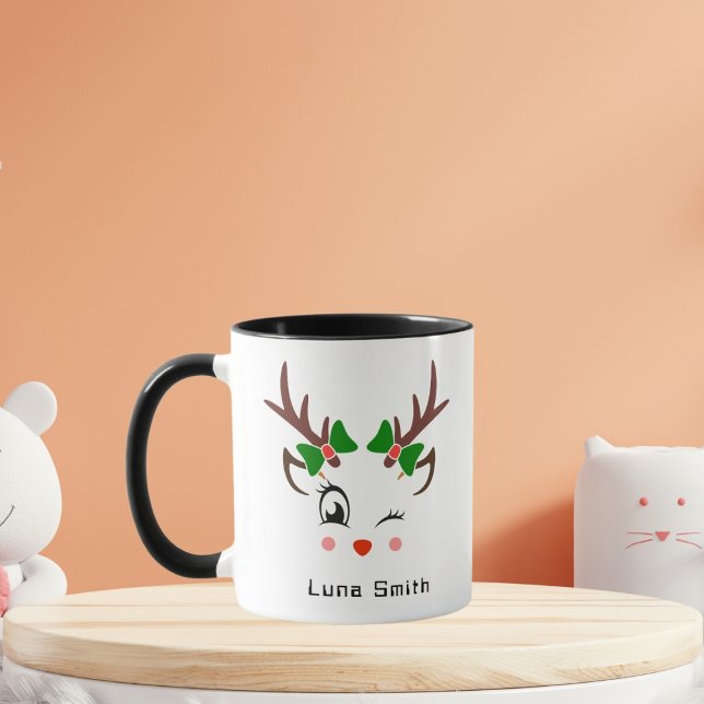 Merry Christmas Gift Cute Deer Faces Black Coffee Mug (Creator Uploaded)