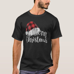 Merry Christmas Gift Cute Plaid Santas Hat Funny W T-Shirt