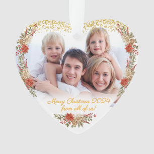 Merry Christmas Gift Family Photo Heart Ornament