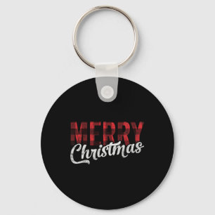 Merry Christmas Gift Family Xmas Red Buffalo Plaid Keychain