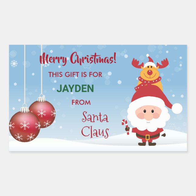 Merry Christmas, Gift From Santa Claus, Rudolph Sticker (Front)
