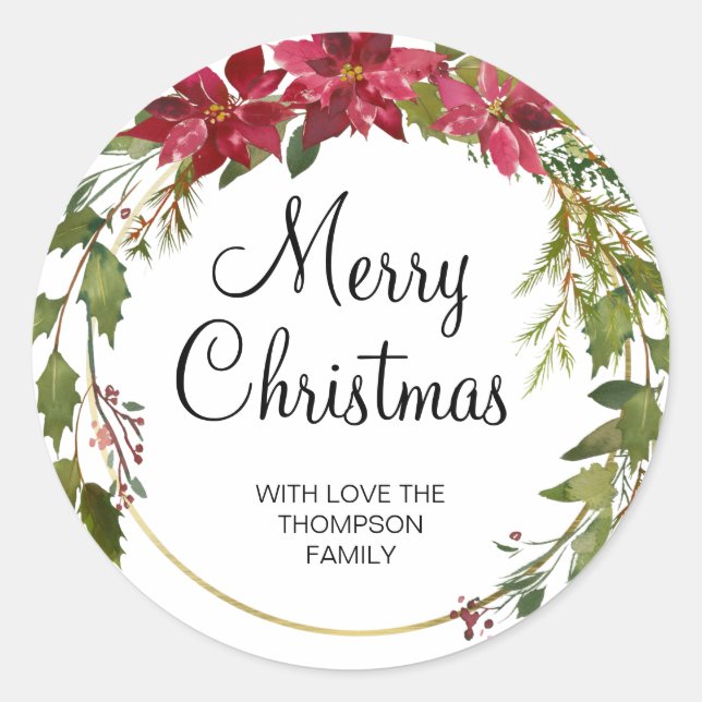 Merry Christmas Gift Green Red Wreath Stickers (Front)
