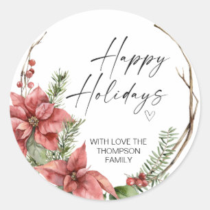 Merry Christmas Gift Label Greenery Wreath Sticker