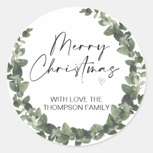 Merry Christmas Gift Label Greenery Wreath Sticker