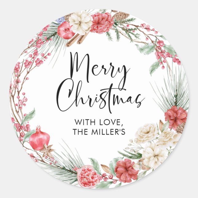 Merry Christmas Gift Label Modern Round Sticker (Front)