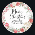 Merry Christmas Gift Label Modern Round Sticker<br><div class="desc">Merry Christmas Round Gift Sticker Labels with Greenery and red wreath design. This modern Christmas gift label is the perfect finishing touch to add to your Christmas presents this year.</div>