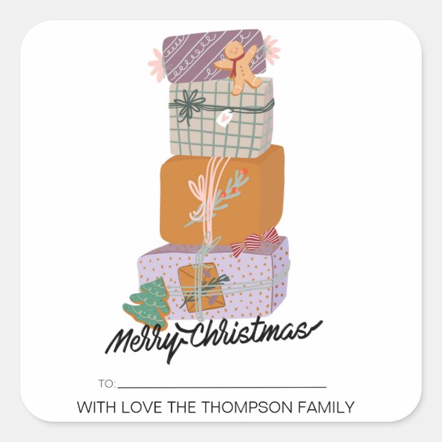 Merry Christmas Gift Label Personalized with Names (Front)