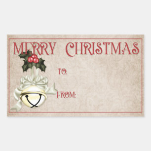Merry Christmas Gift Labels   Bell & Green Ribbon