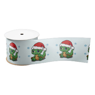Merry Christmas Gift Ribbon – Cute Dinosaur Satin Ribbon