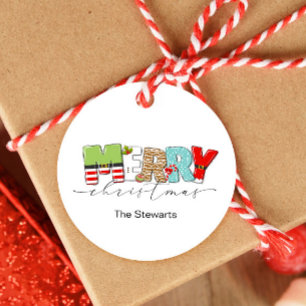 Merry Christmas Gift Tag, Holiday Typography Favour Tags
