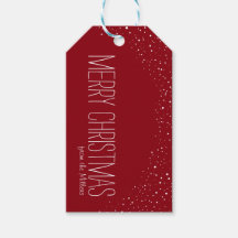 Merry Christmas Gift Tag, personalized, red, snow