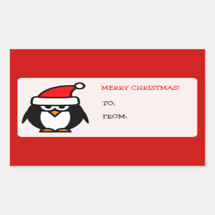 Merry Christmas gift tags with Santa penguin