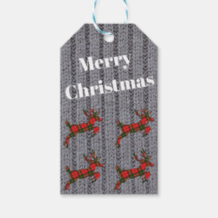 Merry Christmas Gift Tags Yarn, Plaid, Deers