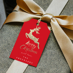 Merry Christmas Gift To Script Gold Faux Grey Red Tags