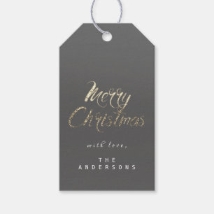 Merry Christmas Gift To Script Gold Grey Graphite Gift Tags