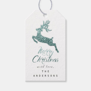 Merry Christmas Gift To Script Teal White Grey Tags