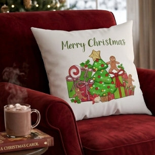 Merry Christmas Gifts Around The Tree Throw Pillow