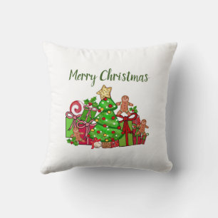 Merry Christmas Gifts Around The Tree Throw Pillow