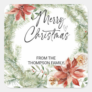 Merry Christmas Gifts Envelopes Holidays Wishes Sq Square Sticker