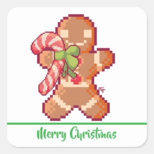 Merry Christmas, Ginger Bread man, Pixel Art Square Sticker