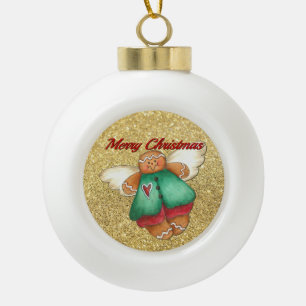 Merry Christmas Gingerbread Angel Ball Ornament