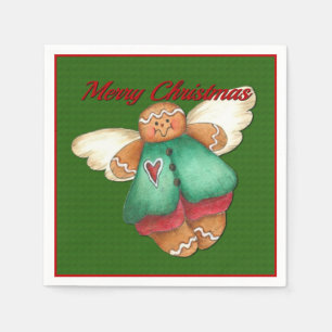 Merry Christmas Gingerbread Angel Green Napkins