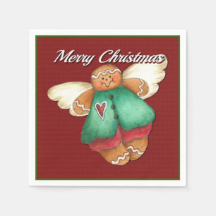 Merry Christmas Gingerbread Angel Red Napkins