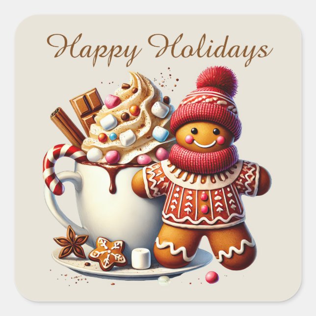 Merry Christmas gingerbread cocoa add text  Square Sticker (Front)