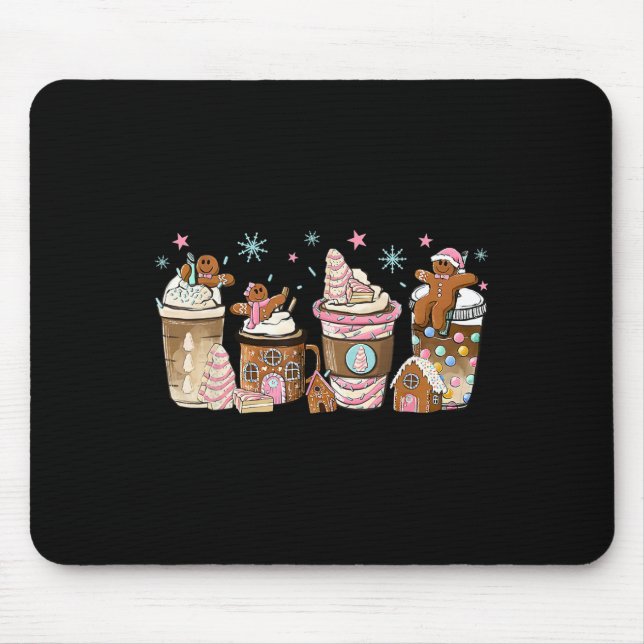 Merry Christmas Gingerbread Cookie Coffee Cups Lat Mouse Pad (Front)