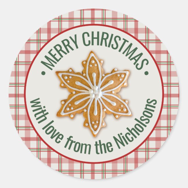 Merry Christmas | Gingerbread Cookie Custom Classic Round Sticker (Front)