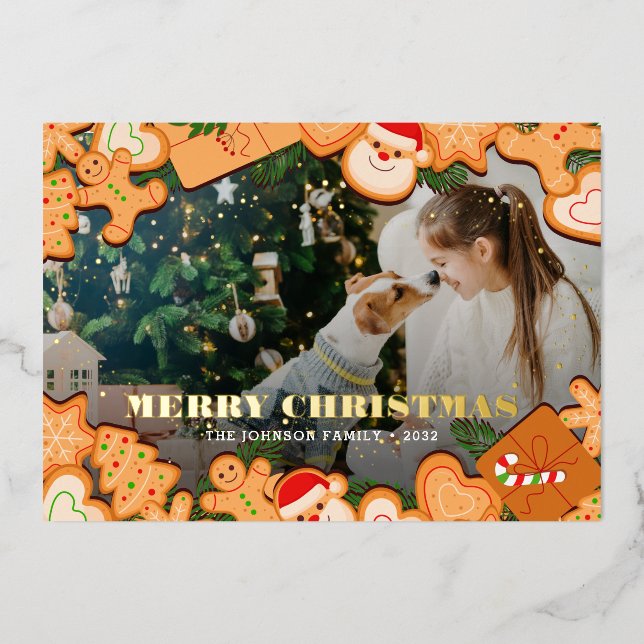 Merry Christmas Gingerbread Cookie Foil Holiday Ca (Front)