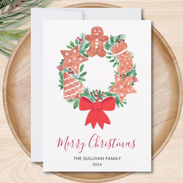 Merry Christmas Gingerbread Cookie Wreath Holiday Card (Creator Uploaded)
