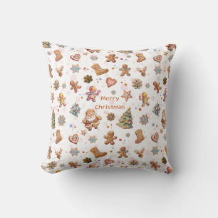 Merry Christmas Gingerbread Cookies White Throw Pillow