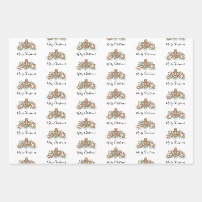 Merry Christmas Gingerbread Cookies  Wrapping Paper Sheet (Front)