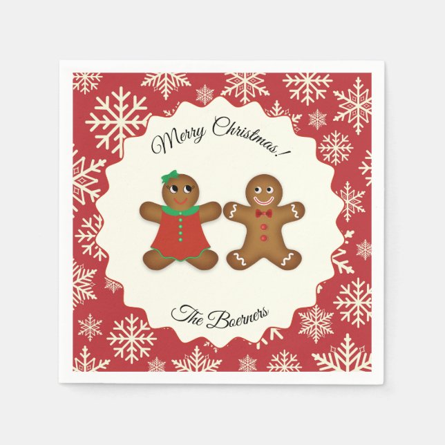 Merry Christmas Gingerbread Couple Paper Napkins (Front)