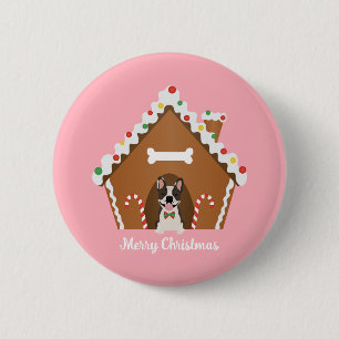 Merry Christmas Gingerbread Dog House 2 Inch Round Button