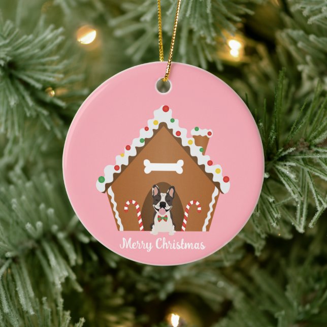 Merry Christmas Gingerbread Dog House Ceramic Ornament (Tree)
