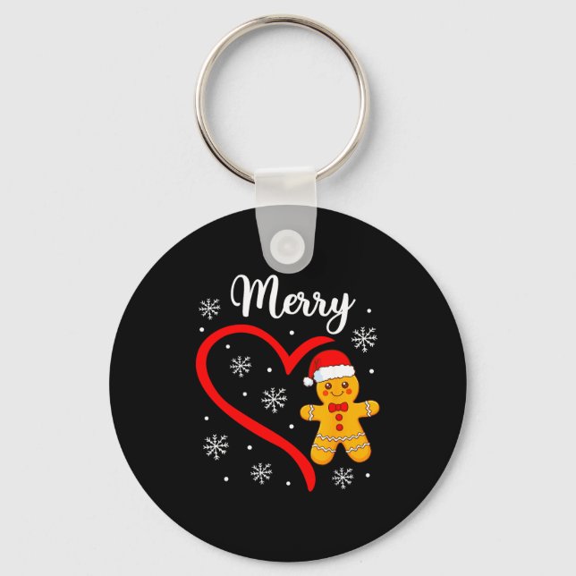 Merry Christmas Gingerbread Family Couples Xmas Pa Keychain (Front)