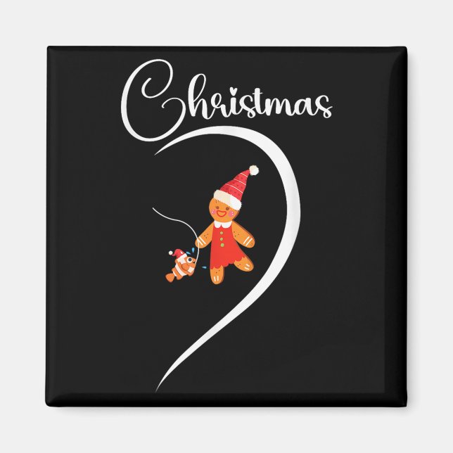 Merry Christmas Gingerbread Fishing Lover Couple C Magnet (Front)