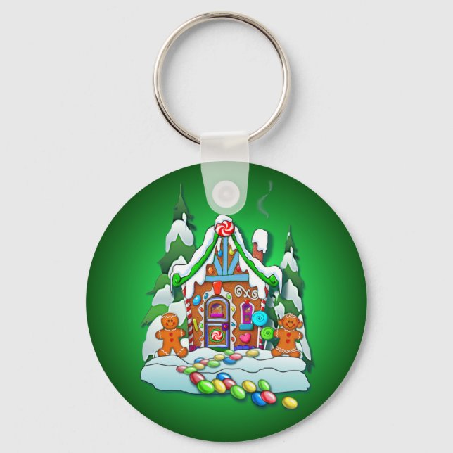 MERRY CHRISTMAS GINGERBREAD HOUSE by SHARON SHARPE Keychain (Front)