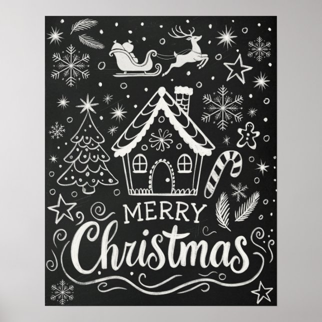 Merry Christmas Gingerbread House Chalkboard Poster (Front)