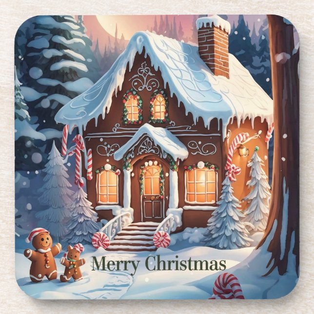 Merry Christmas Gingerbread House  Coaster (Front)