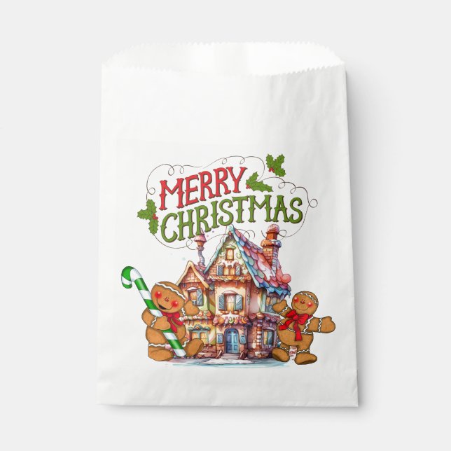 Merry Christmas Gingerbread House Favour Bag (Front)