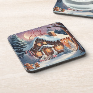 Merry Christmas Gingerbread House Holiday Coaster